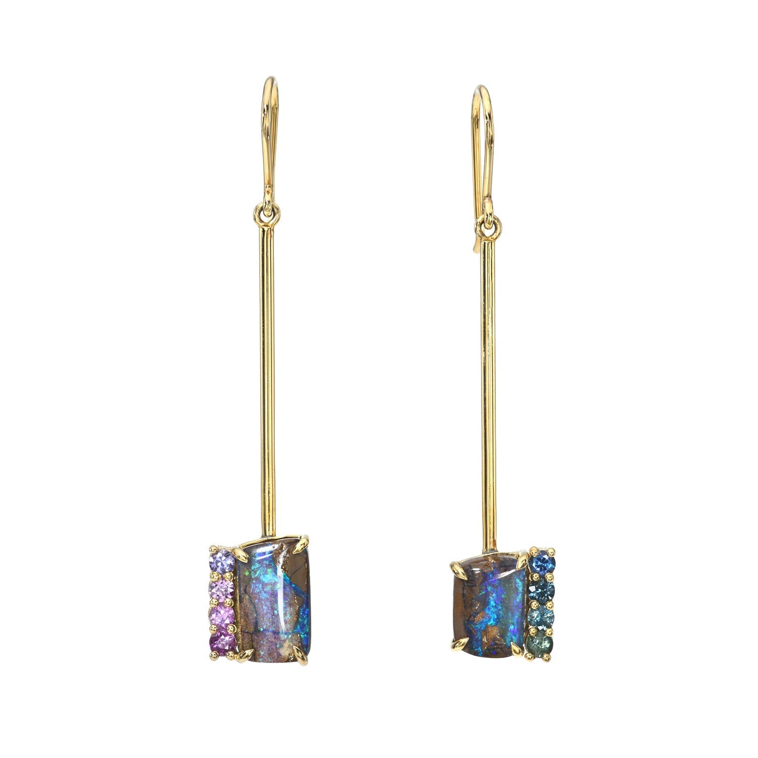 earrings Dusk to Dreams Sapphire and Purple Opal Gold Drop Earrings
