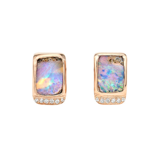 Australian Opal Earrings by NIXIN Jewelry. These luxury earrings feature rectangular pipe opals in a bezel setting, accented with pave diamonds.