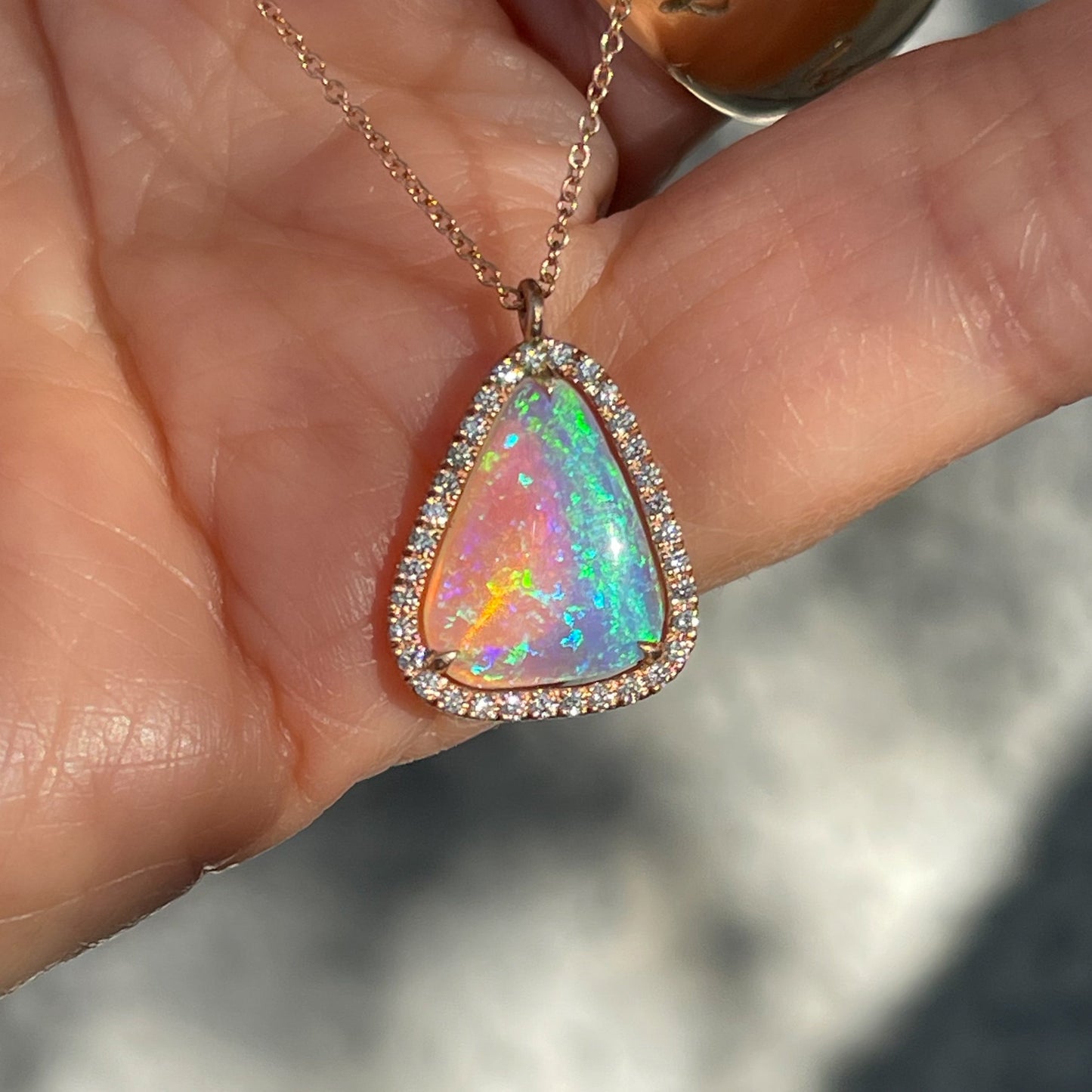 An Australian Opal Necklace by NIXIN Jewelry. Luxury jewelry with a crystal opal and diamonds.