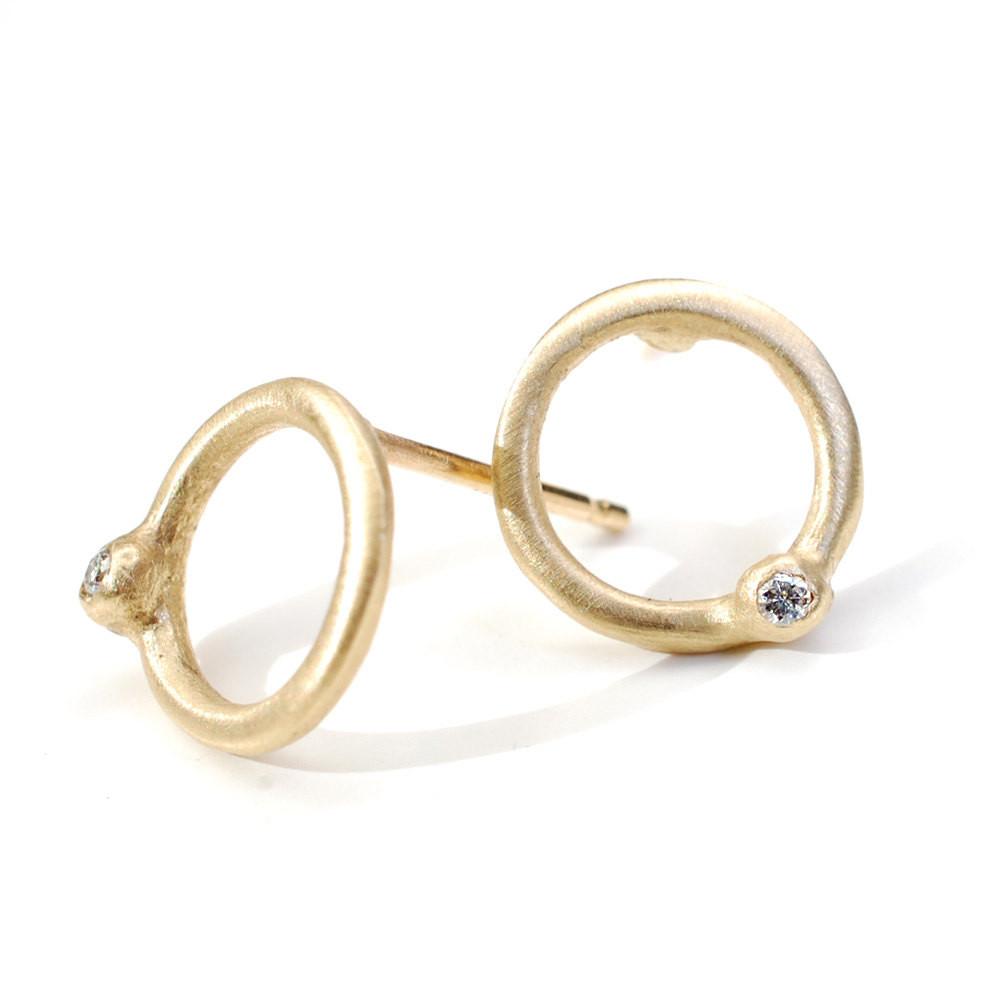 Allu Gold Circle Diamond Stud Earrings-earrings-NIXIN-NIXIN