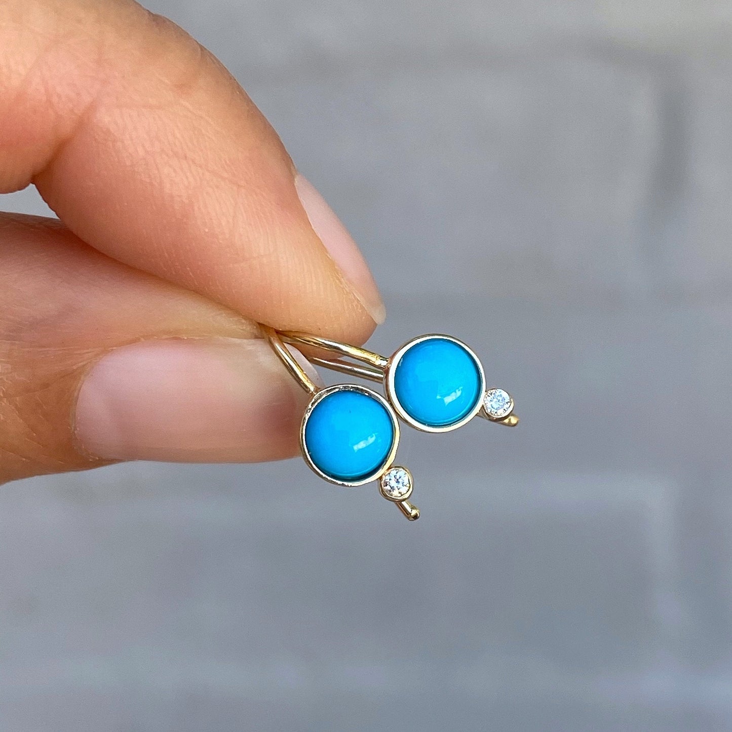 earrings Diamond Terrano Turquoise Earrings - 14k Yellow Gold, Polish