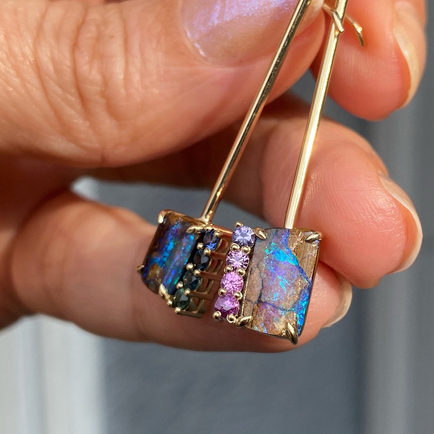 Dusk to Dreams Sapphire and Purple Opal Gold Drop Earrings by NIXIN Jewelry