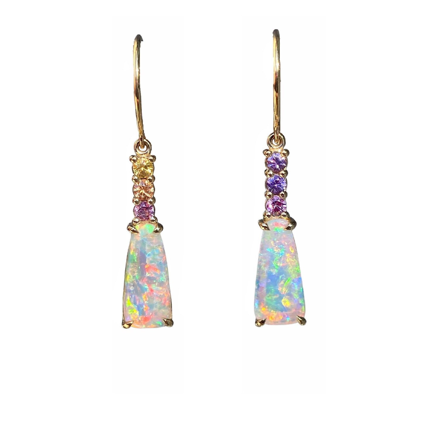 Felicity Sapphire and Crystal Pipe Opal Gold Drop Earrings by NIXIN Jewelry