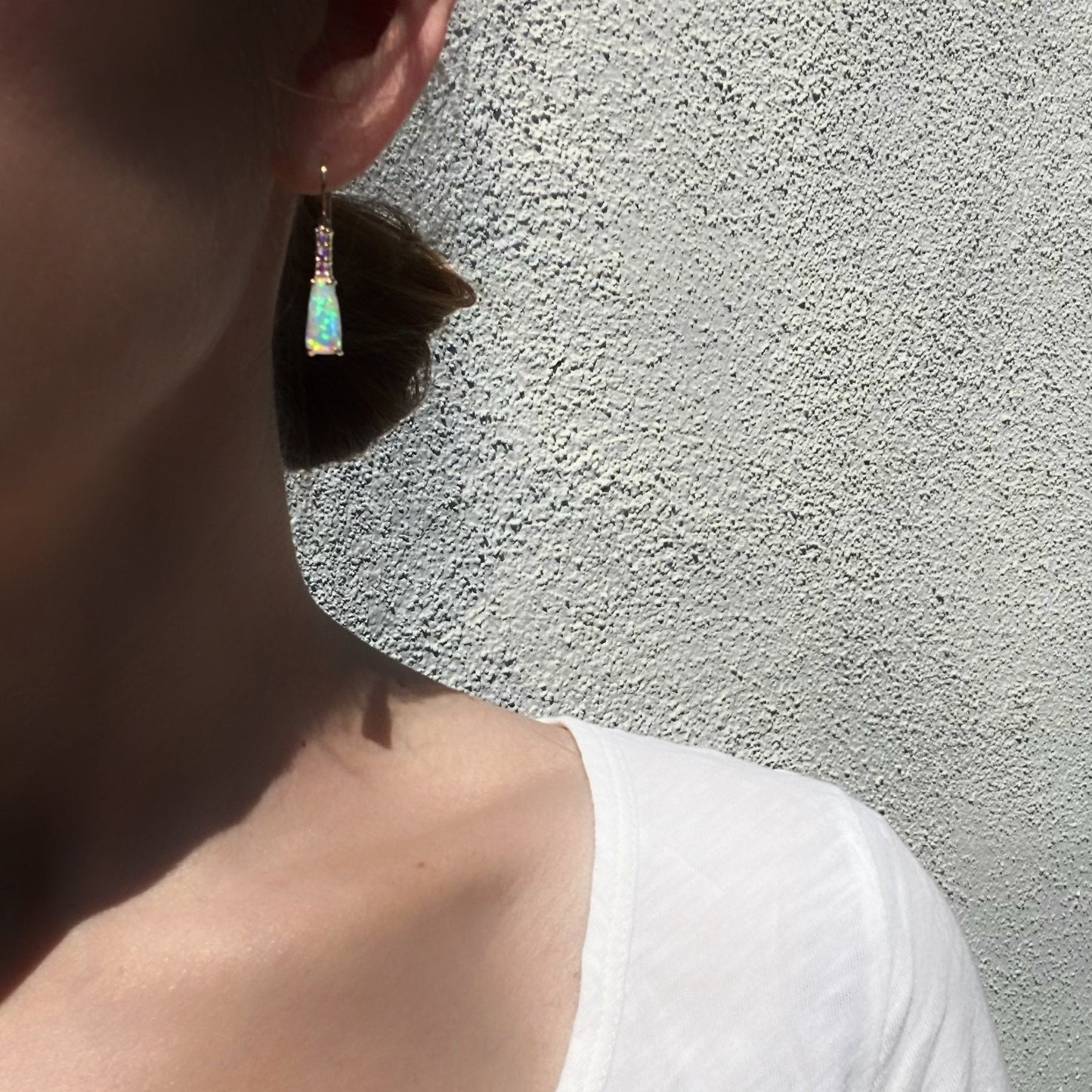 Felicity Sapphire and Crystal Pipe Opal Gold Drop Earrings by NIXIN Jewelry