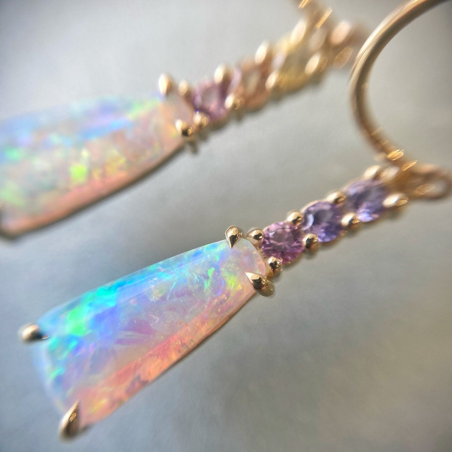 Felicity Sapphire and Crystal Pipe Opal Gold Drop Earrings by NIXIN Jewelry