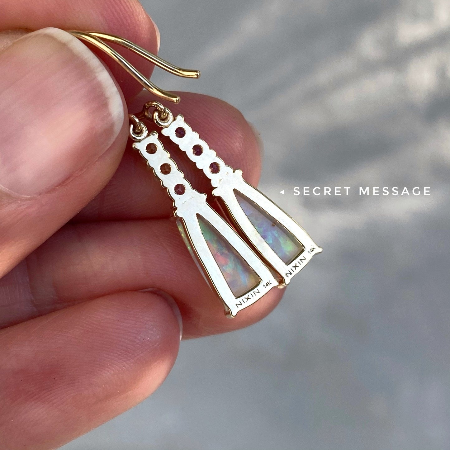 Felicity Sapphire and Crystal Pipe Opal Gold Drop Earrings by NIXIN Jewelry