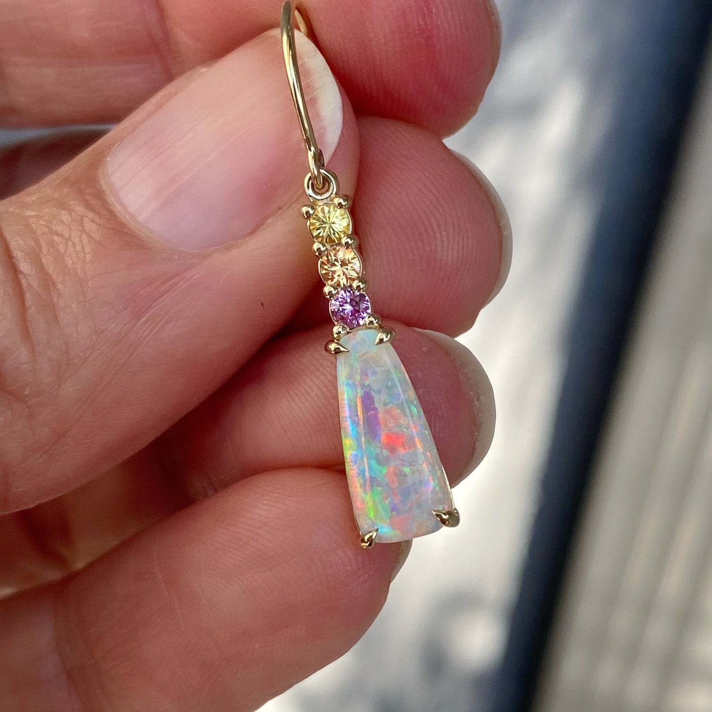 Felicity Sapphire and Crystal Pipe Opal Gold Drop Earrings by NIXIN Jewelry