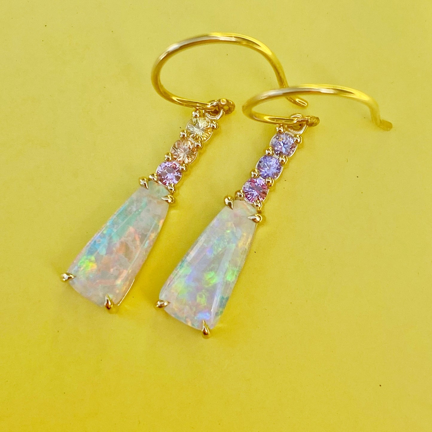 Felicity Sapphire and Crystal Pipe Opal Gold Drop Earrings by NIXIN Jewelry