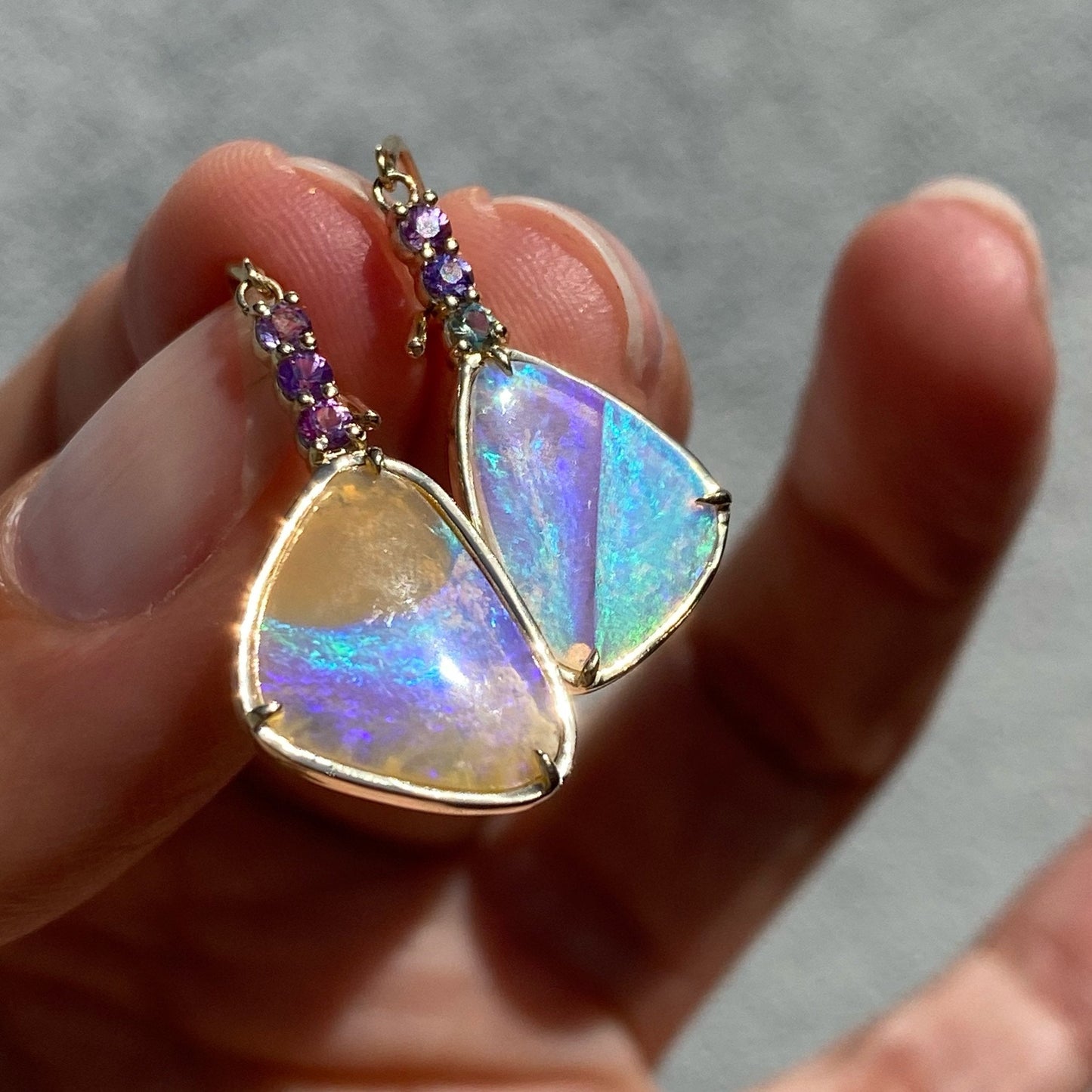 Gold Sapphire and Crystal Opal Earrings by NIXIN Jewelry