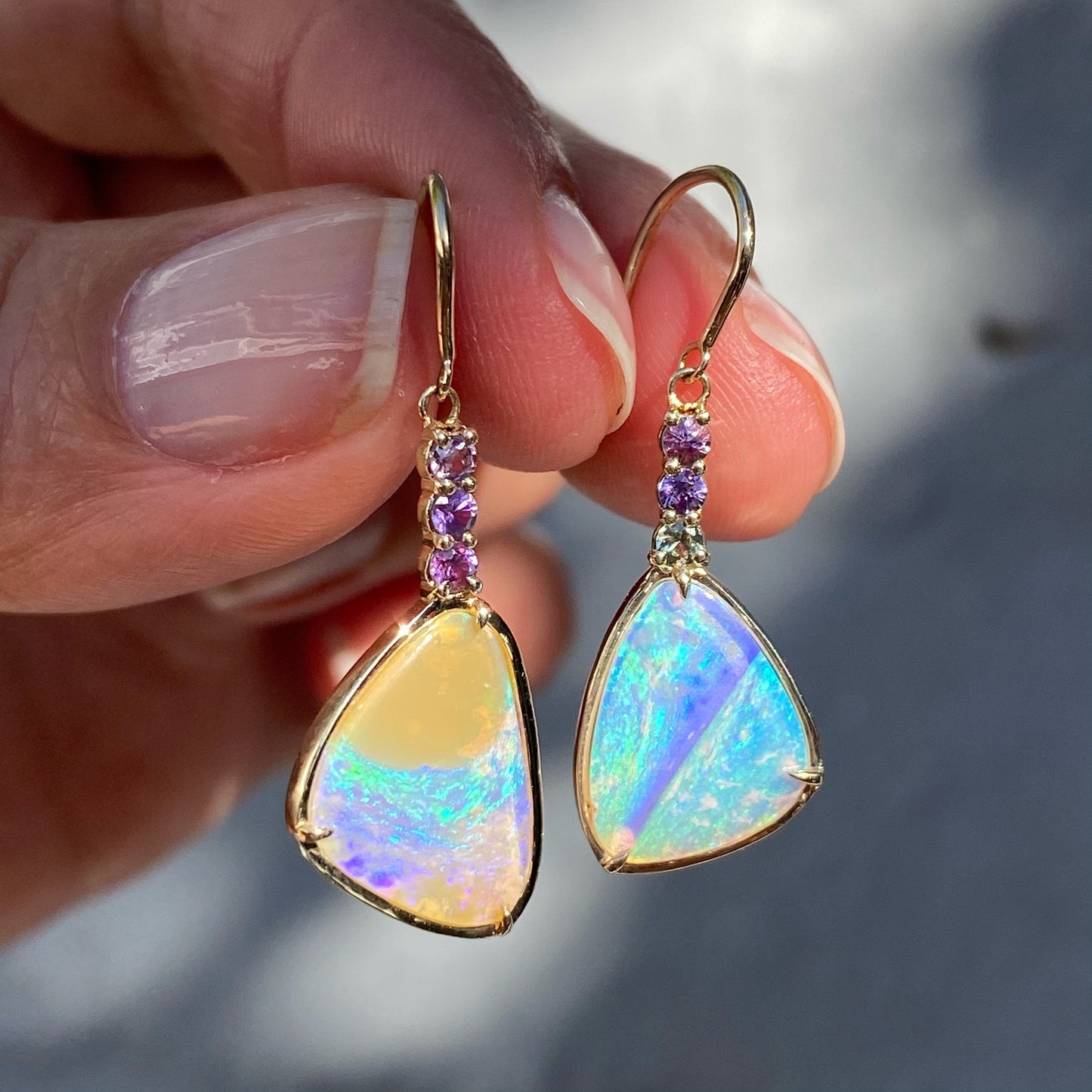 Gold Crystal Opal Dangle Earrings by NIXIN Jewelry