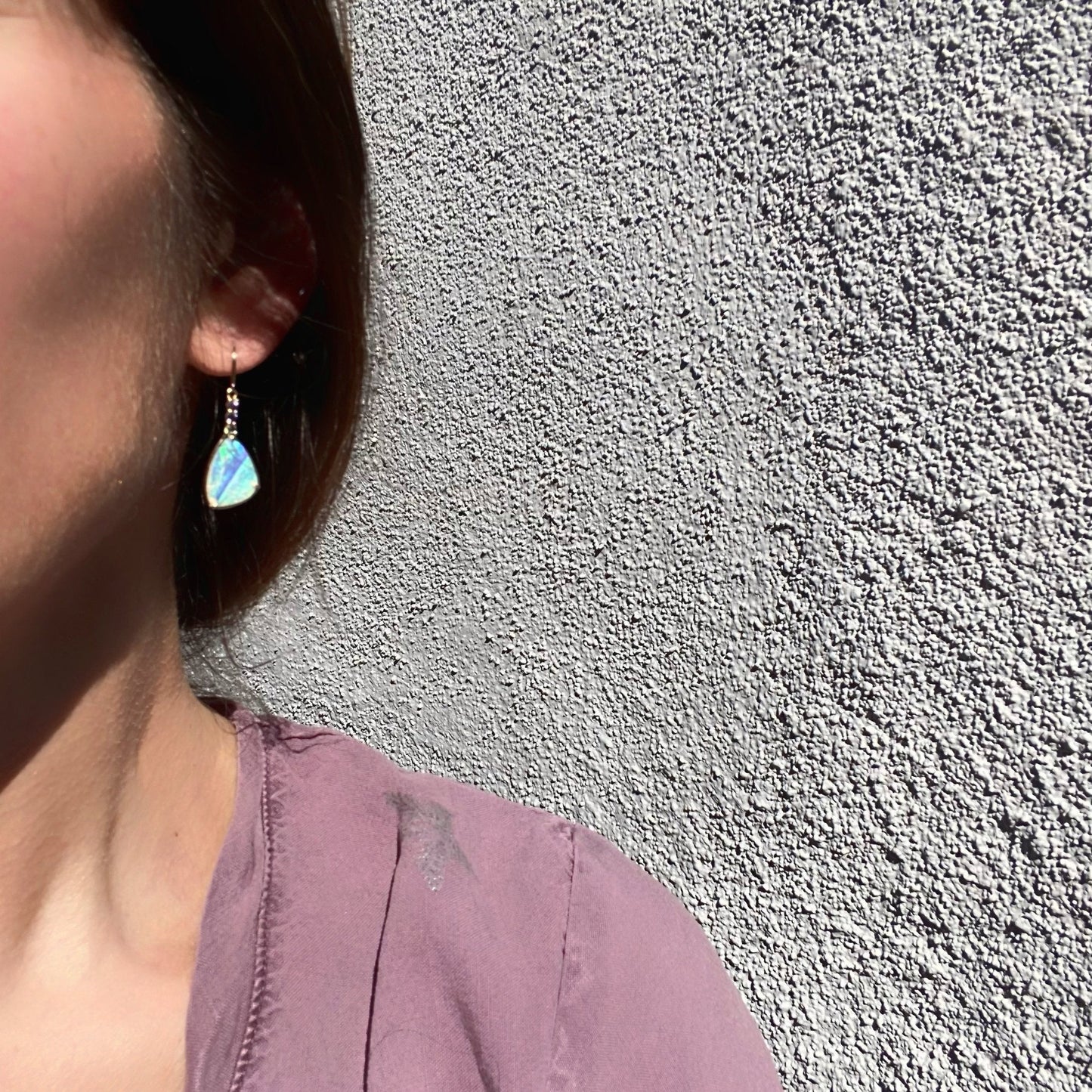 Gold Crystal Opal Earrings by NIXIN Jewelry on model
