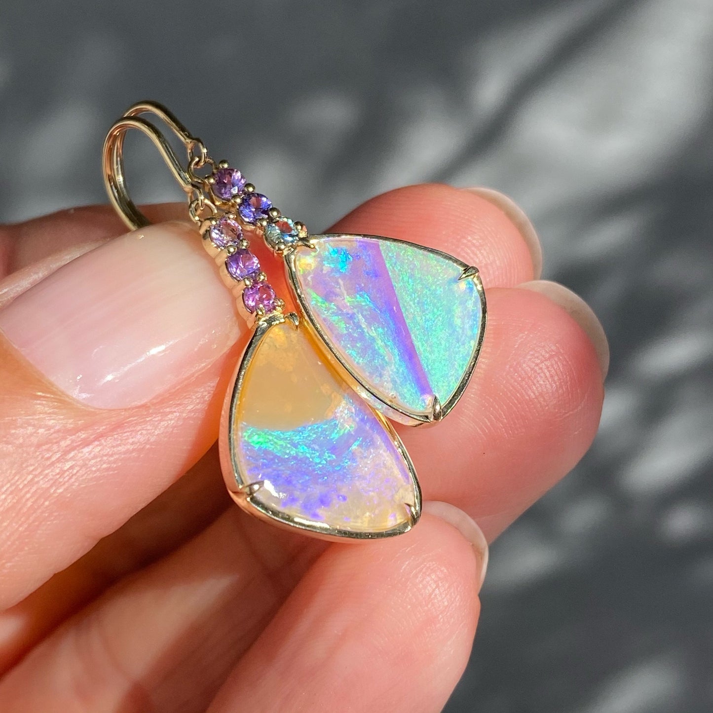 Pink Sapphire and Crystal Opal Earrings by NIXIN Jewelry