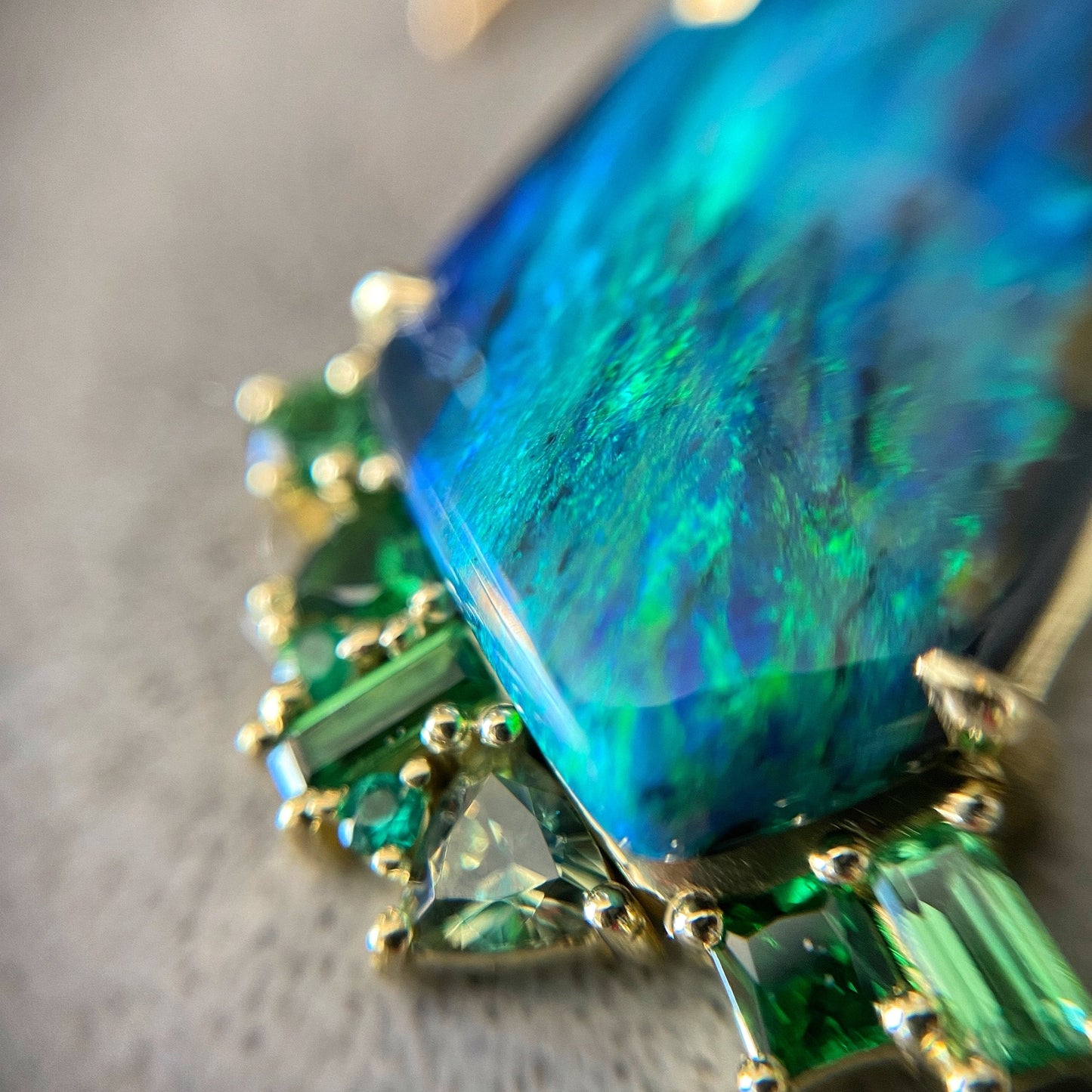 Hidden Valley Green Garnet Black Opal Earrings by NIXIN Jewlery