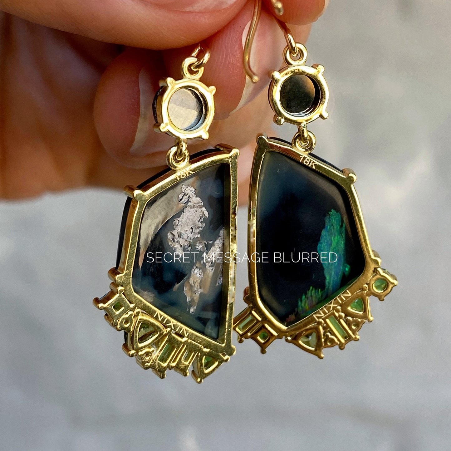 Hidden Valley Green Garnet Black Opal Earrings by NIXIN Jewlery