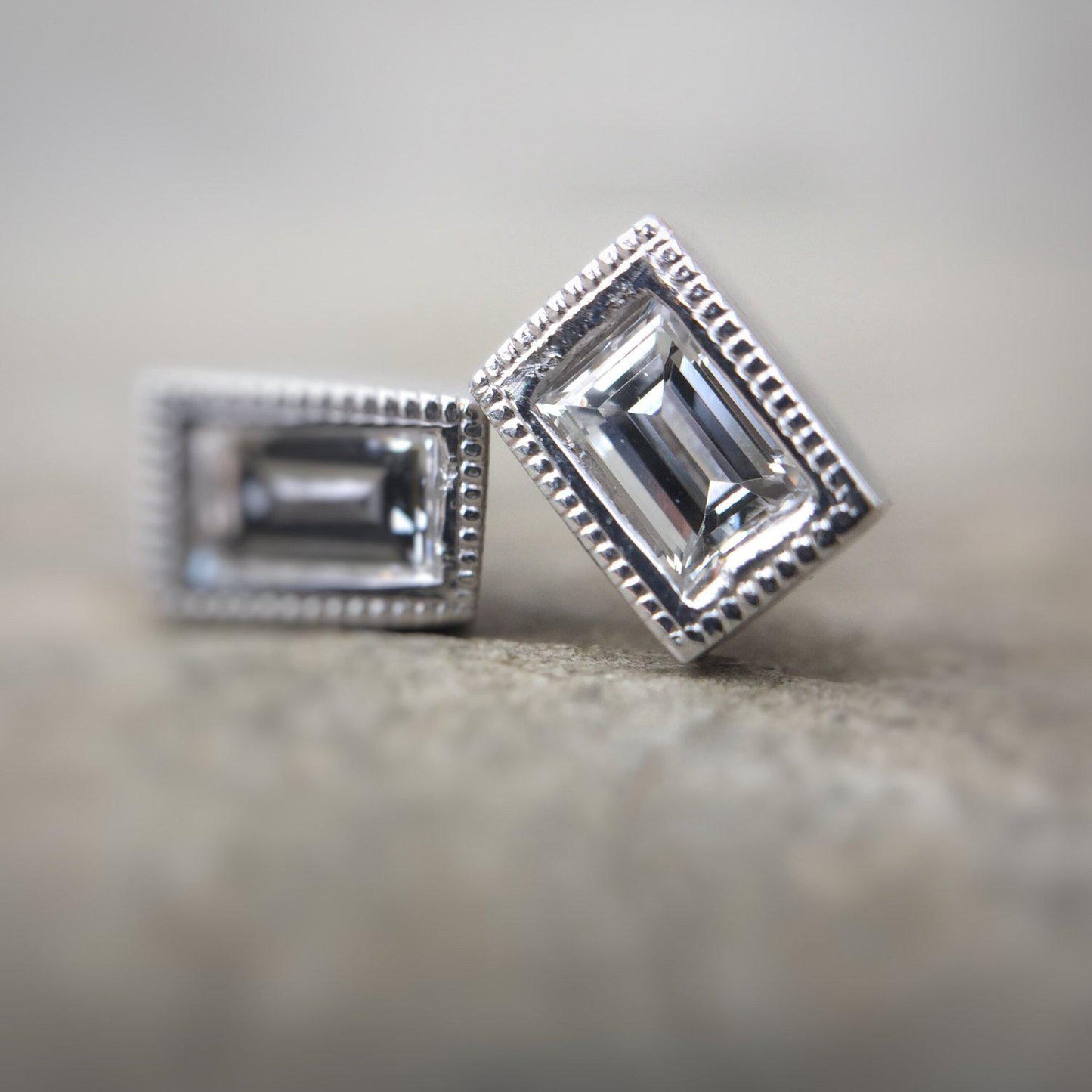 baguette diamond stud earrings