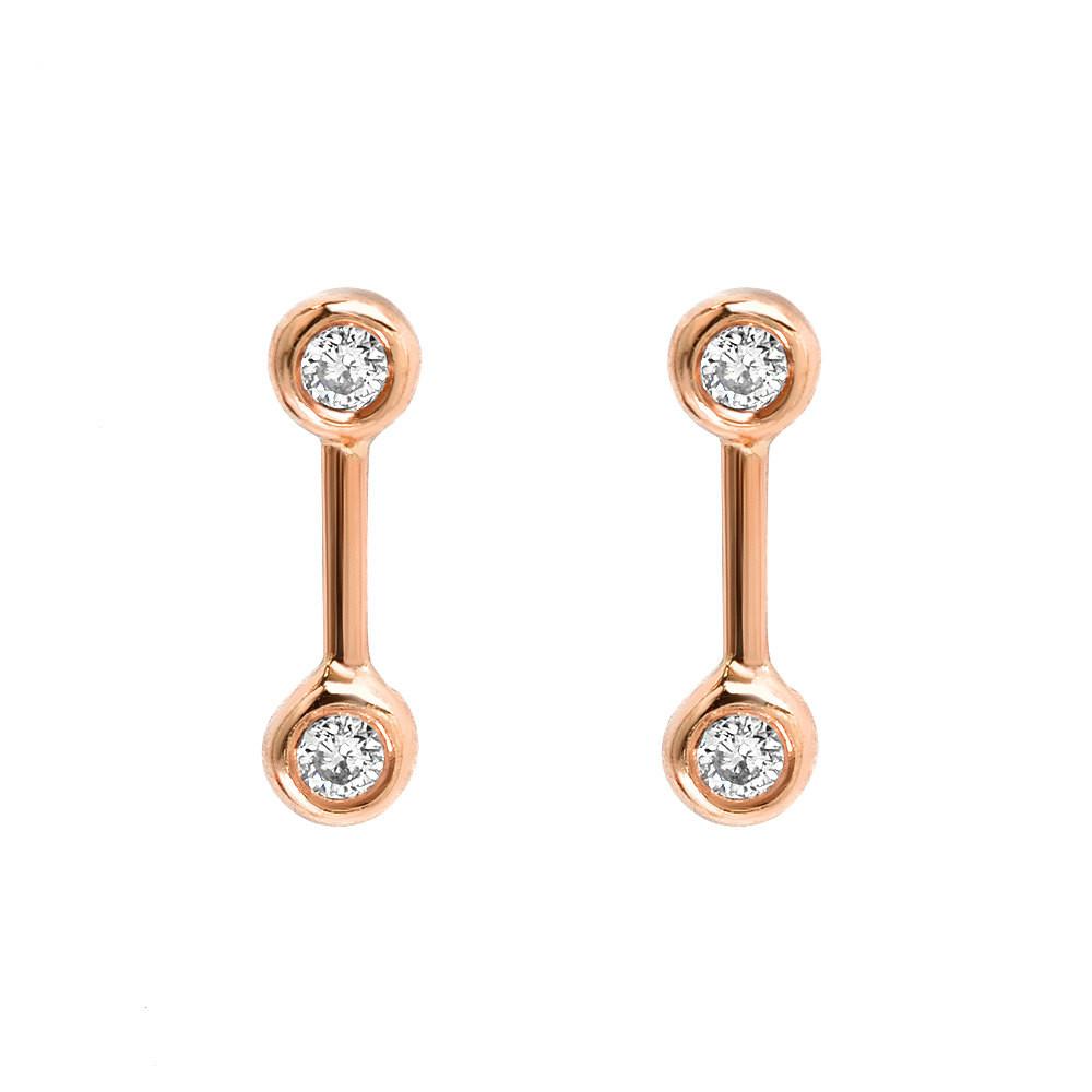 Mini Barbell Diamond Gold Stud Earrings