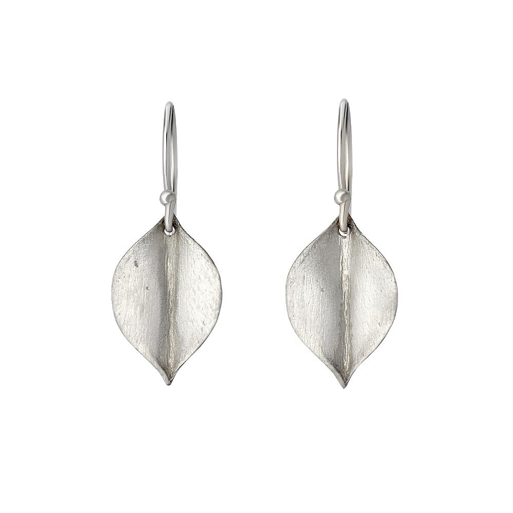 Petite Whisper White Gold Leaf Earrings | NIXIN