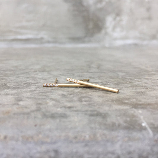 Sugar Bar 14k Yellow Gold Diamond Stud Earrings-earrings-NIXIN-14k Rose Gold-Satin Finish-NIXIN