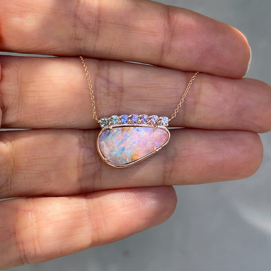 Pink opal necklace in 14k rose gold by NIXIN Jewelry
