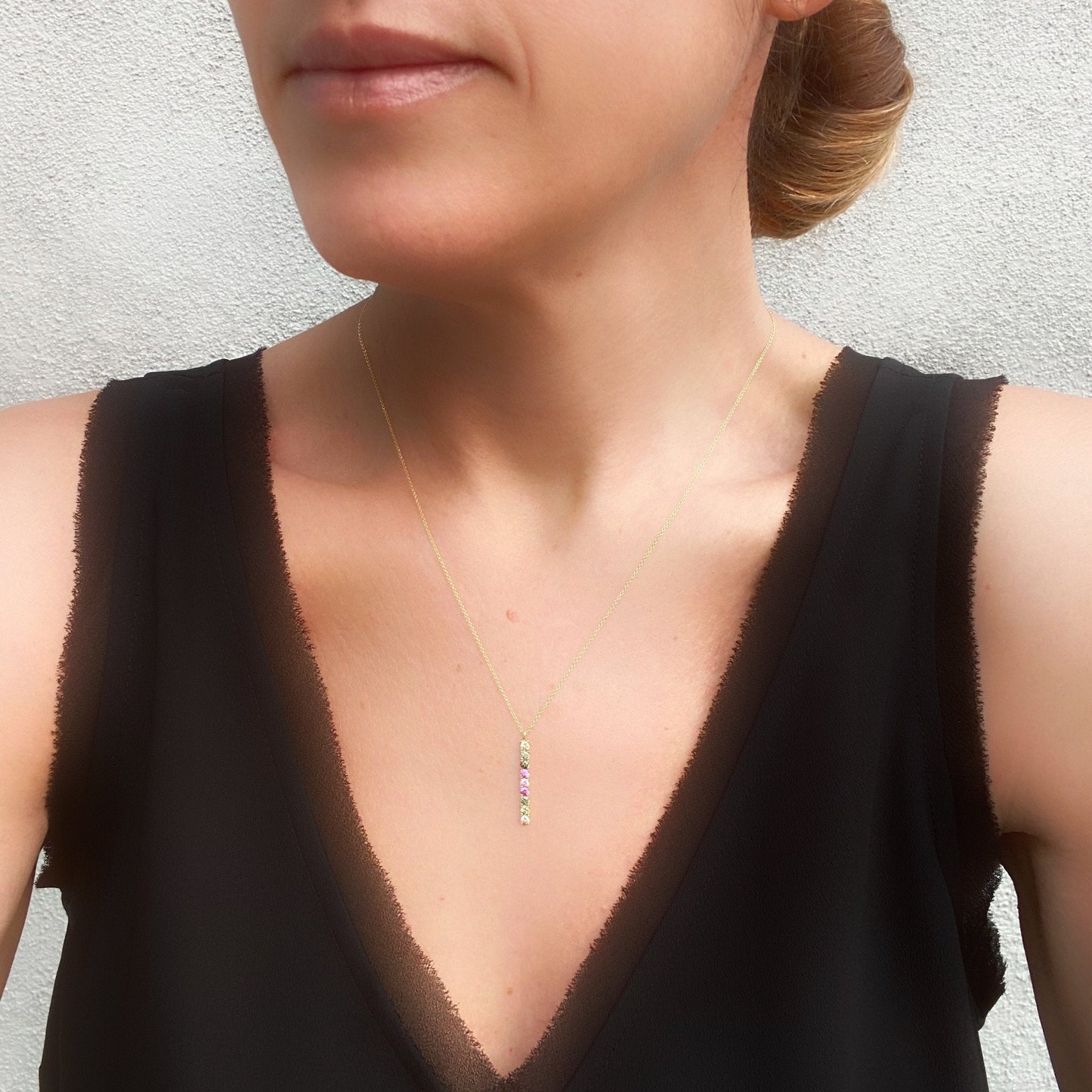 French Lavender Double Linea Ombré Sapphire Bar Necklace line + hue collaboration with NIXIN Jewelry