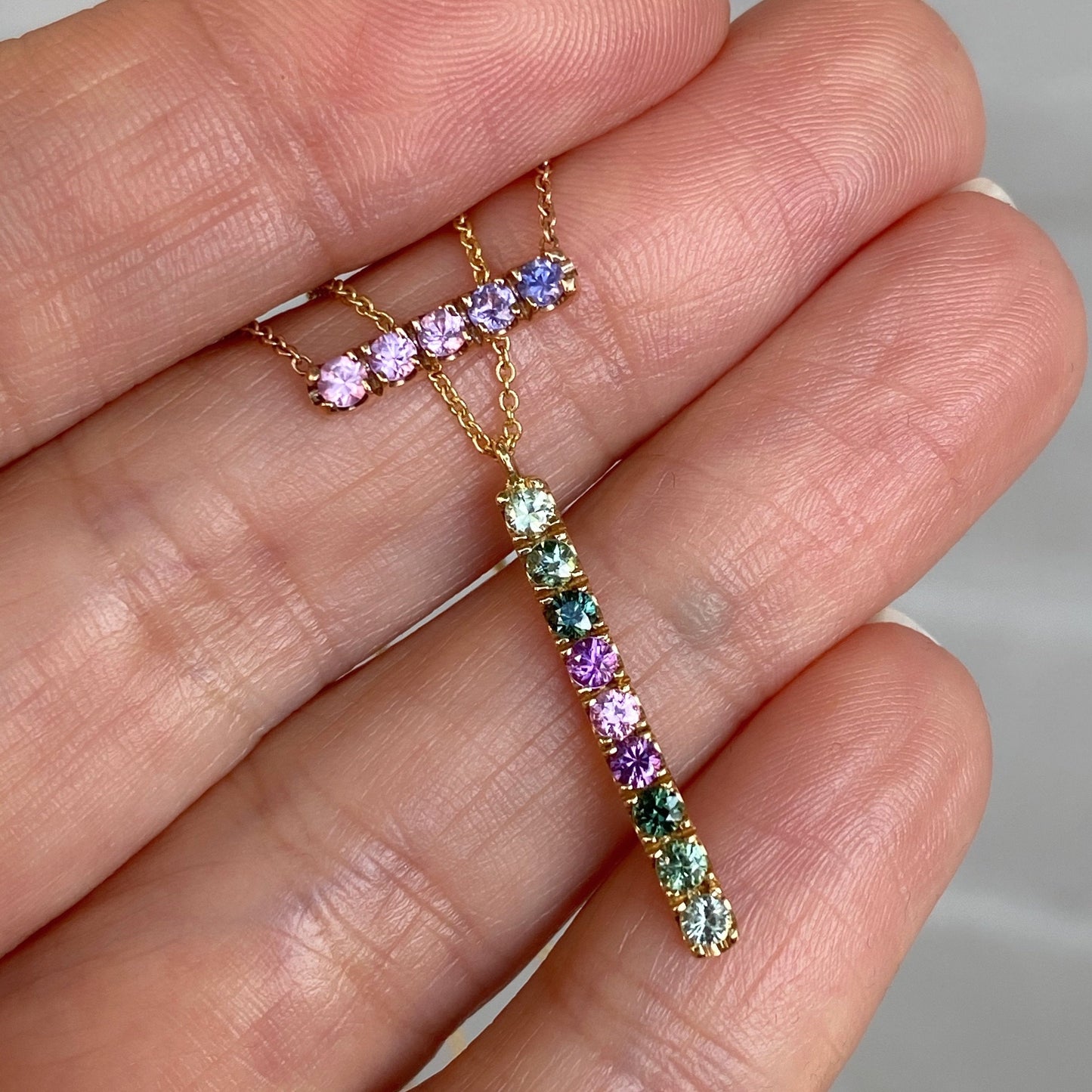 French Lavender Double Linea Ombré Sapphire Bar Necklace line + hue collaboration with NIXIN Jewelry