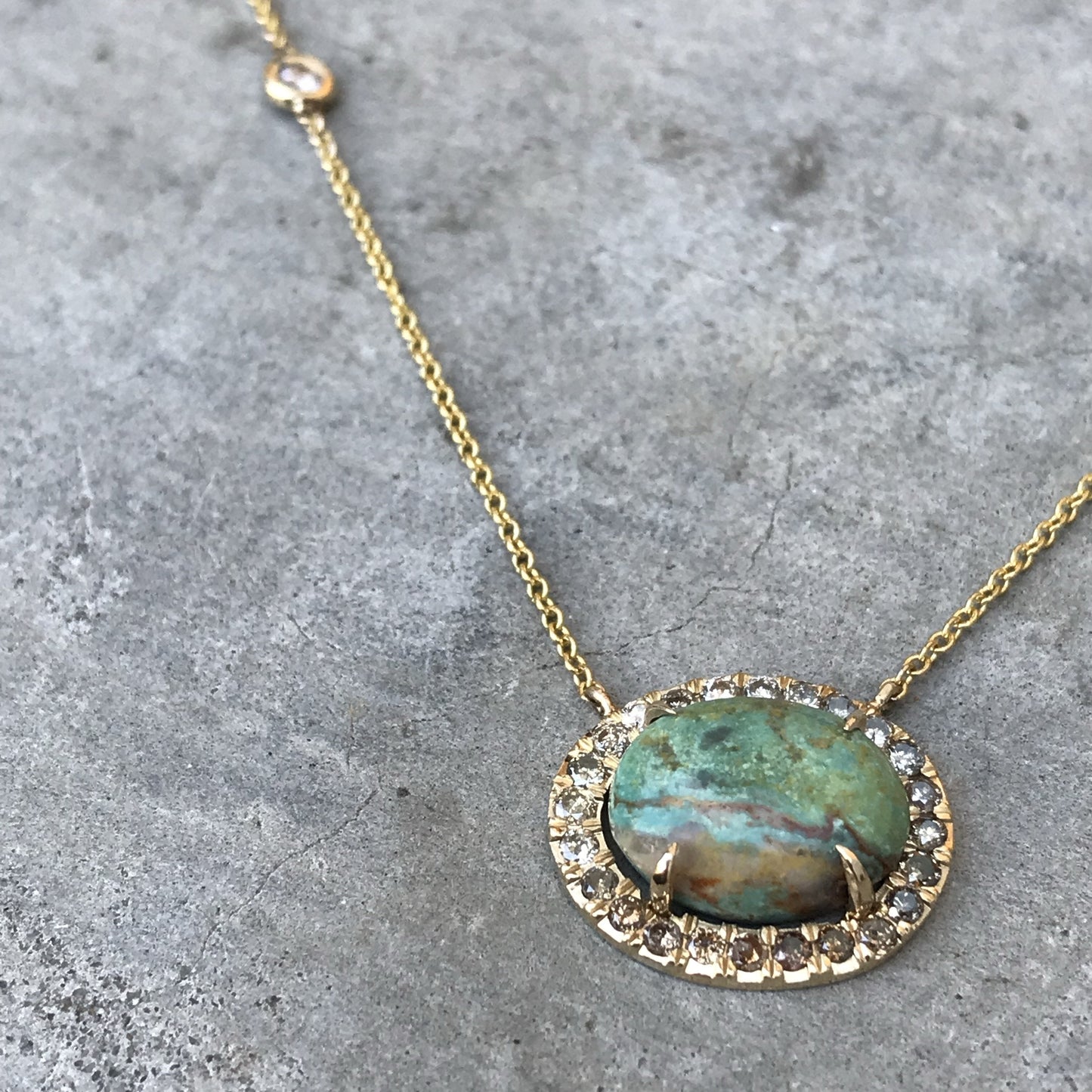 Navajo Turquoise Diamond Necklace angle shot from below