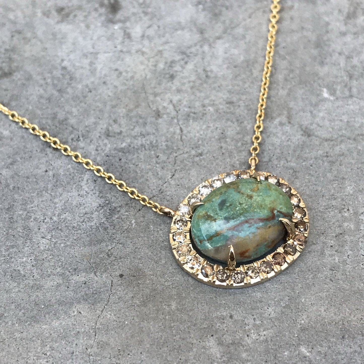 Navajo Turquoise Diamond Necklace angle shot from below