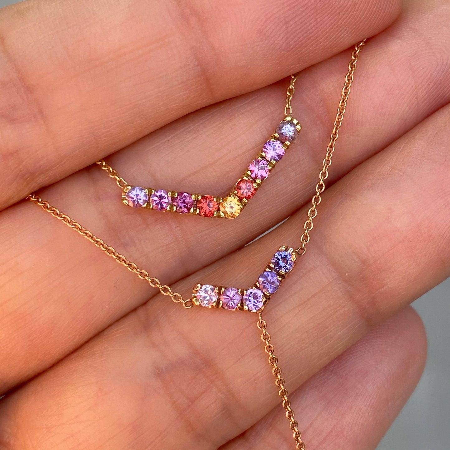 Pegasus Chev Lariat Ombré Sapphire Necklace line + hue collaboration with NIXIN Jewelry