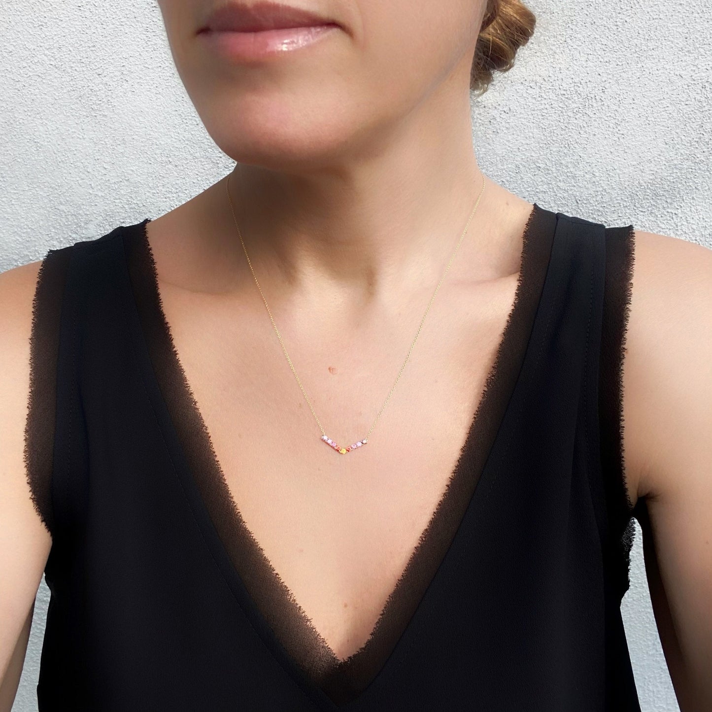 Riviera Grand Chev Ombré Sapphire Chevron Necklace line + hue collaboration with NIXIN Jewelry