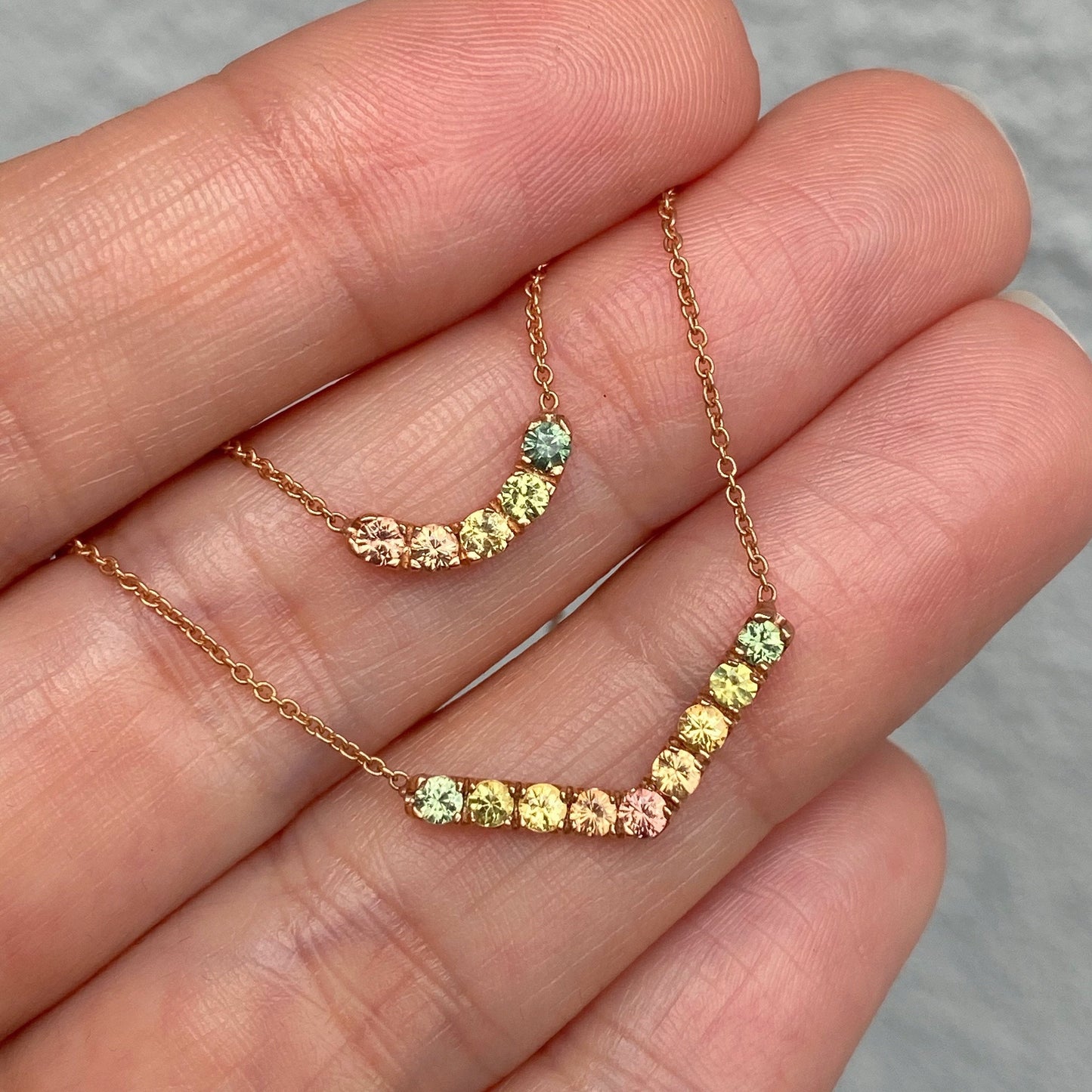 Summer Melon Arc Ombré Sapphire Curve Necklace line + hue collaboration with NIXIN Jewelry