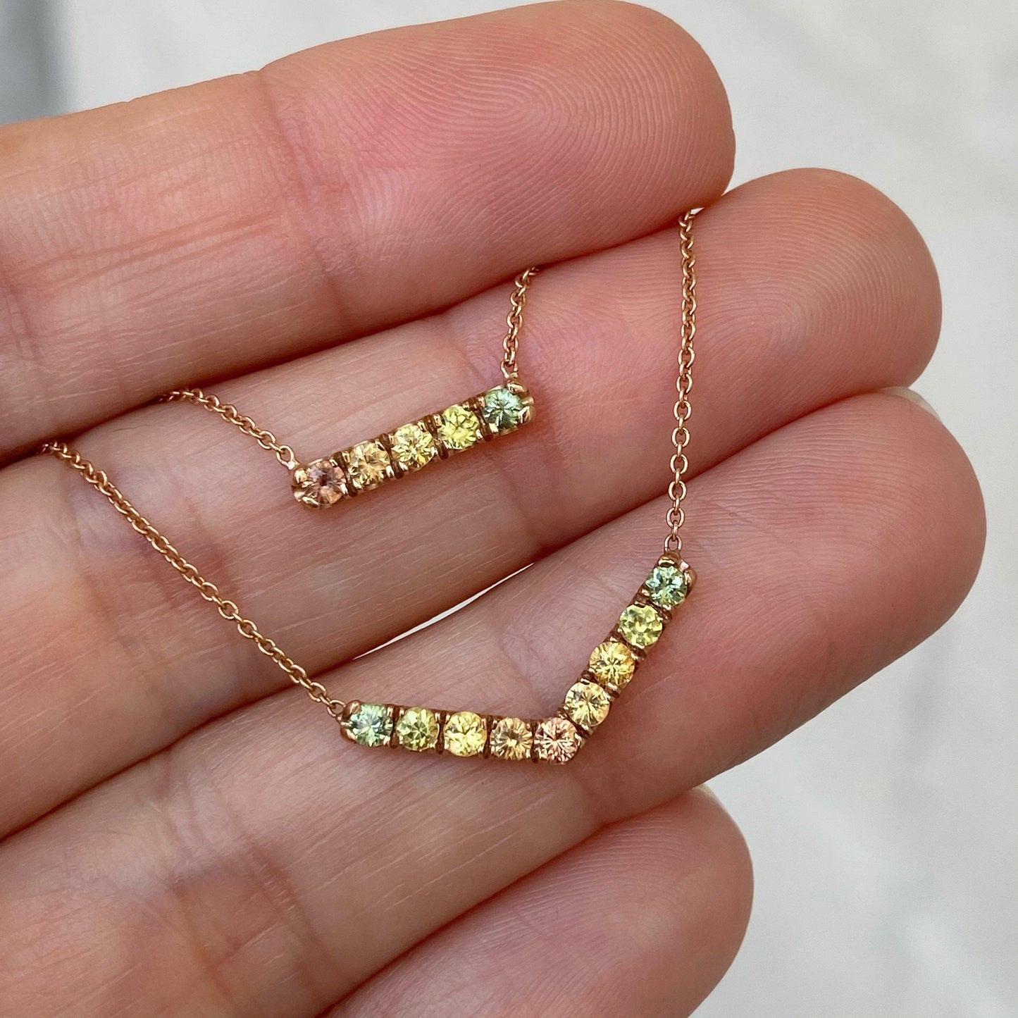 Summer Melon Linea Ombré Sapphire Bar Necklace line + hue collaboration with NIXIN Jewelry