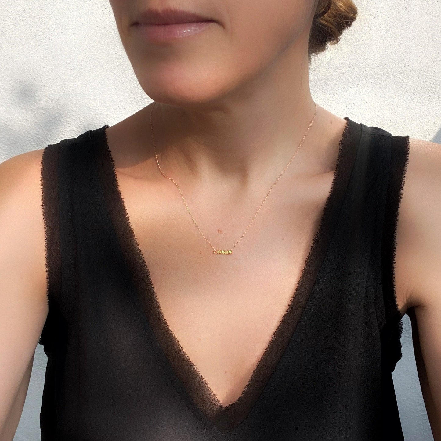 Summer Melon Linea Ombré Sapphire Bar Necklace line + hue collaboration with NIXIN Jewelry