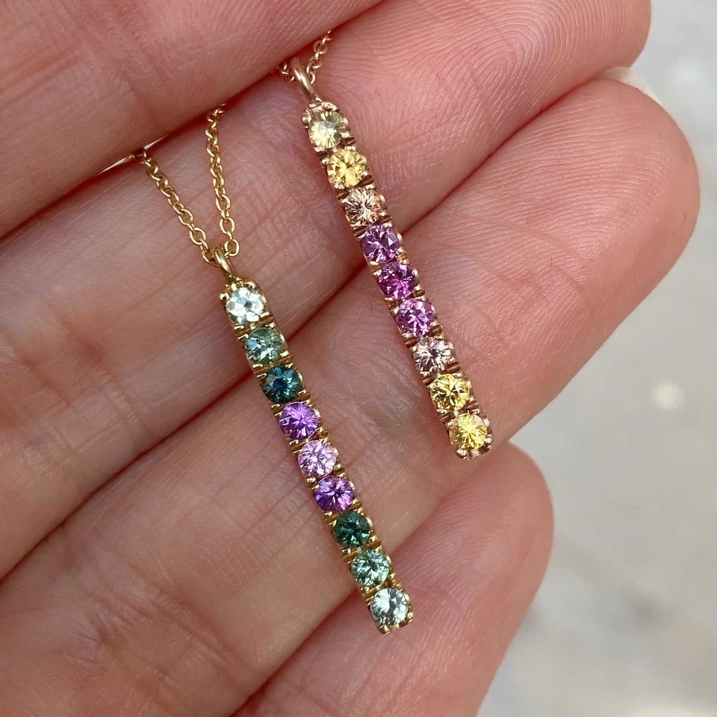 Sunset Double Linea Ombré Sapphire Bar Necklace line + hue collaboration with NIXIN Jewelry