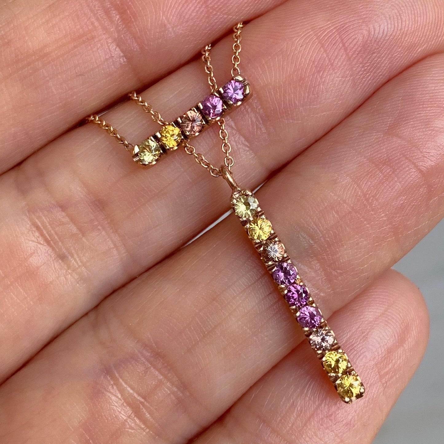 Sunset Double Linea Ombré Sapphire Bar Necklace line + hue collaboration with NIXIN Jewelry