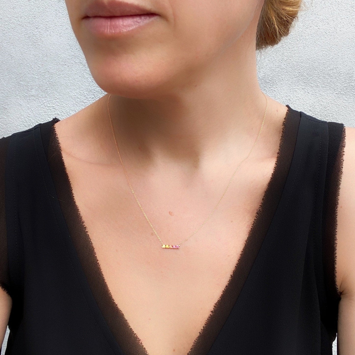 Sunset Linea Ombré Sapphire Bar Necklace line + hue collaboration with NIXIN Jewelry