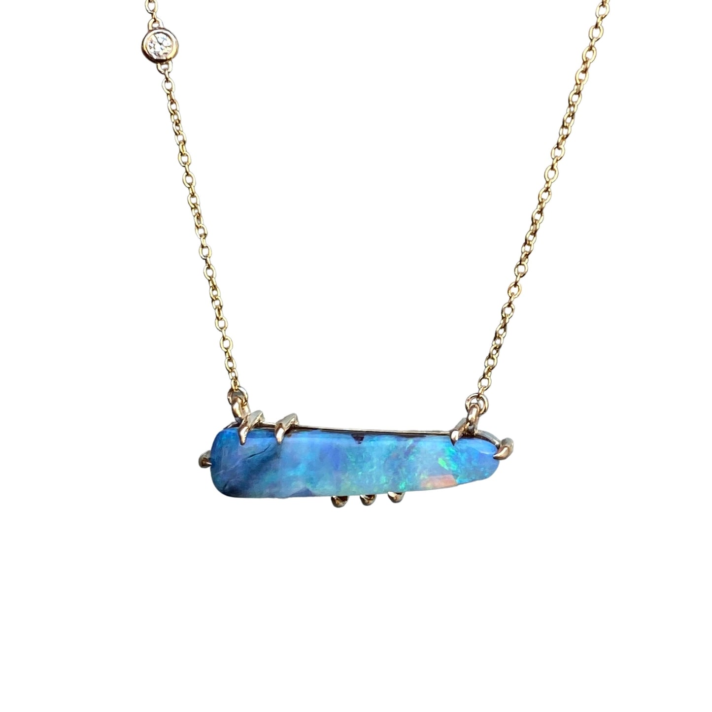 Winter Flurry Boulder Opal Diamond Station Necklace by NIXIN Jewelry