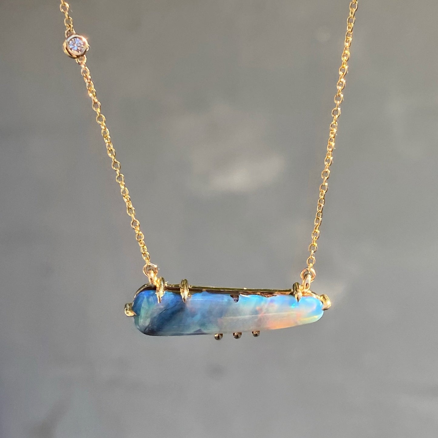 Winter Flurry Boulder Opal Diamond Station Necklace by NIXIN Jewelry