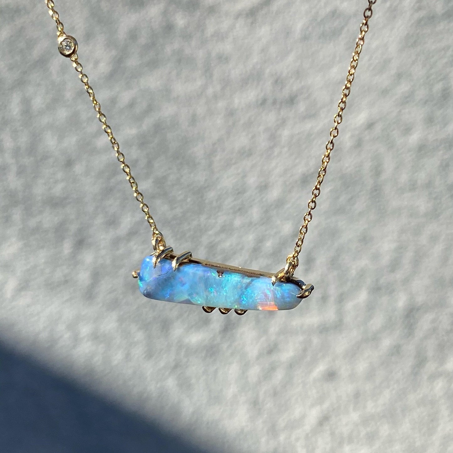 Winter Flurry Boulder Opal Diamond Station Necklace by NIXIN Jewelry