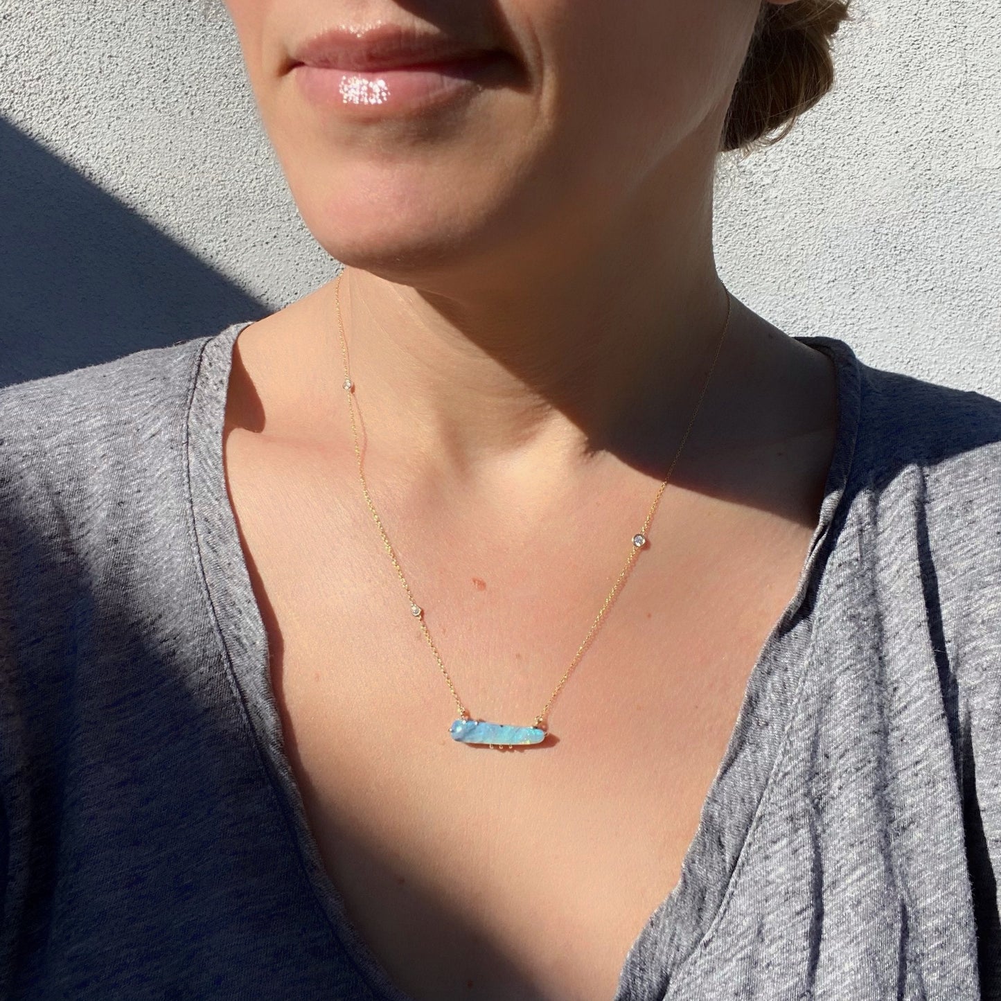 Winter Flurry Boulder Opal Diamond Station Necklace by NIXIN Jewelry