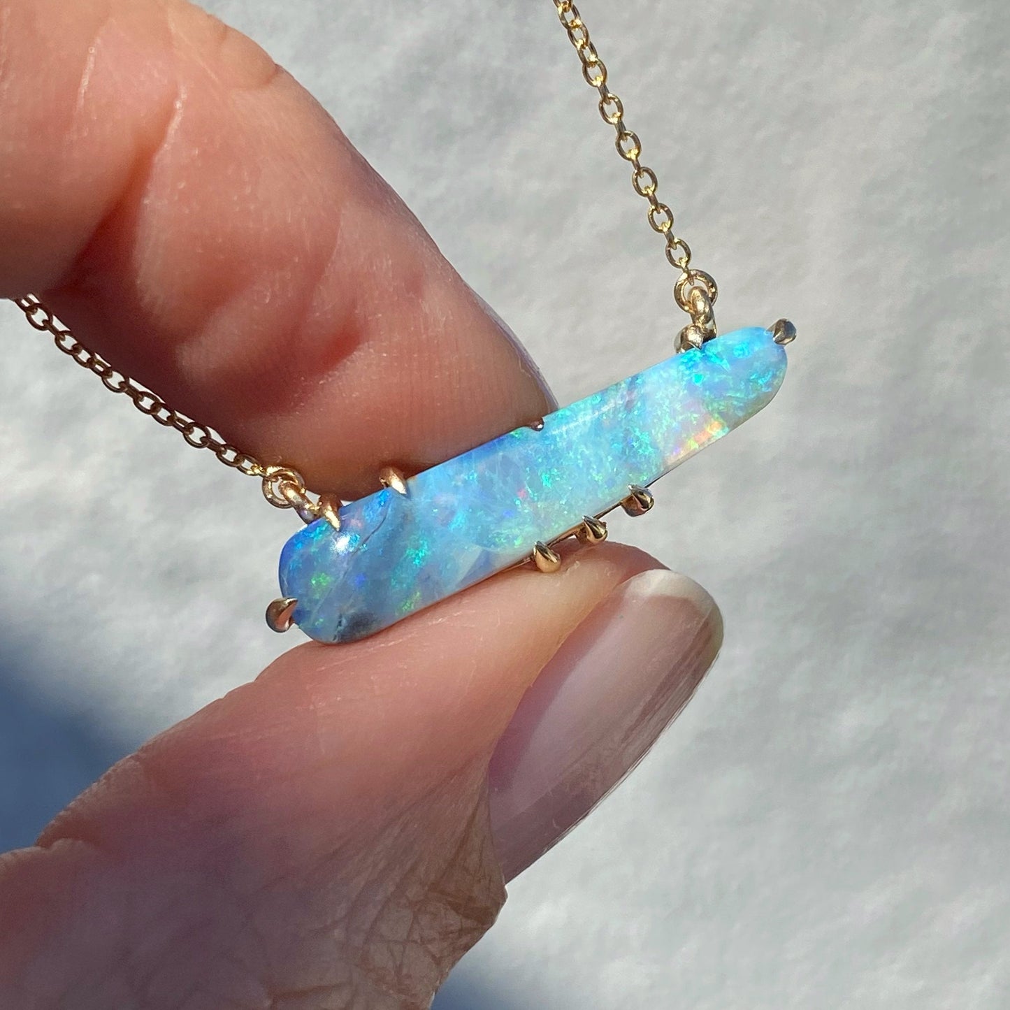 Winter Flurry Boulder Opal Diamond Station Necklace by NIXIN Jewelry