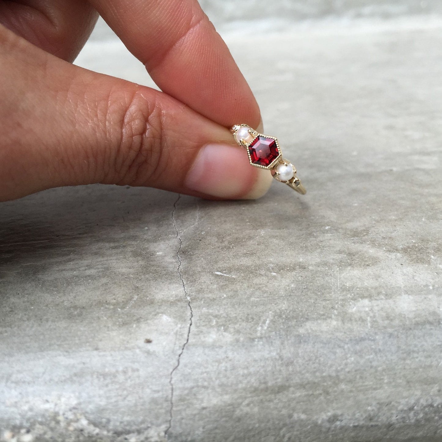 Diamond and Garnet Engagement Ring