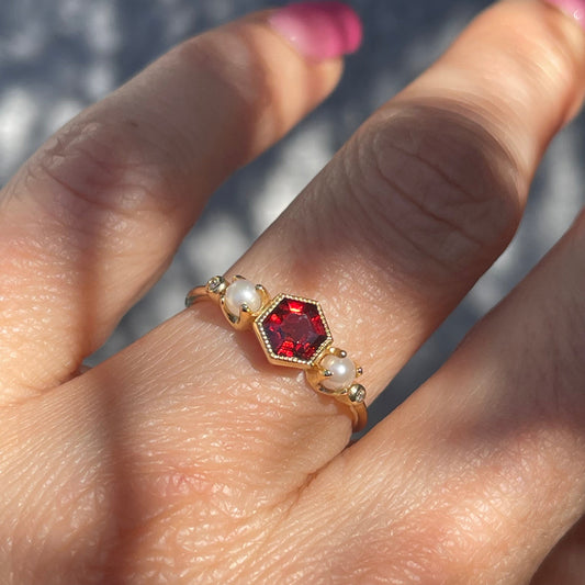 ring 14k Yellow Gold / 6.5 Gatsby Hexagon Garnet and Diamond Ring - 14k Yellow Gold, Size 6.5