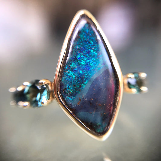 Adrift Tourmaline and Opal Gold Ring by NIXIN Jewelry