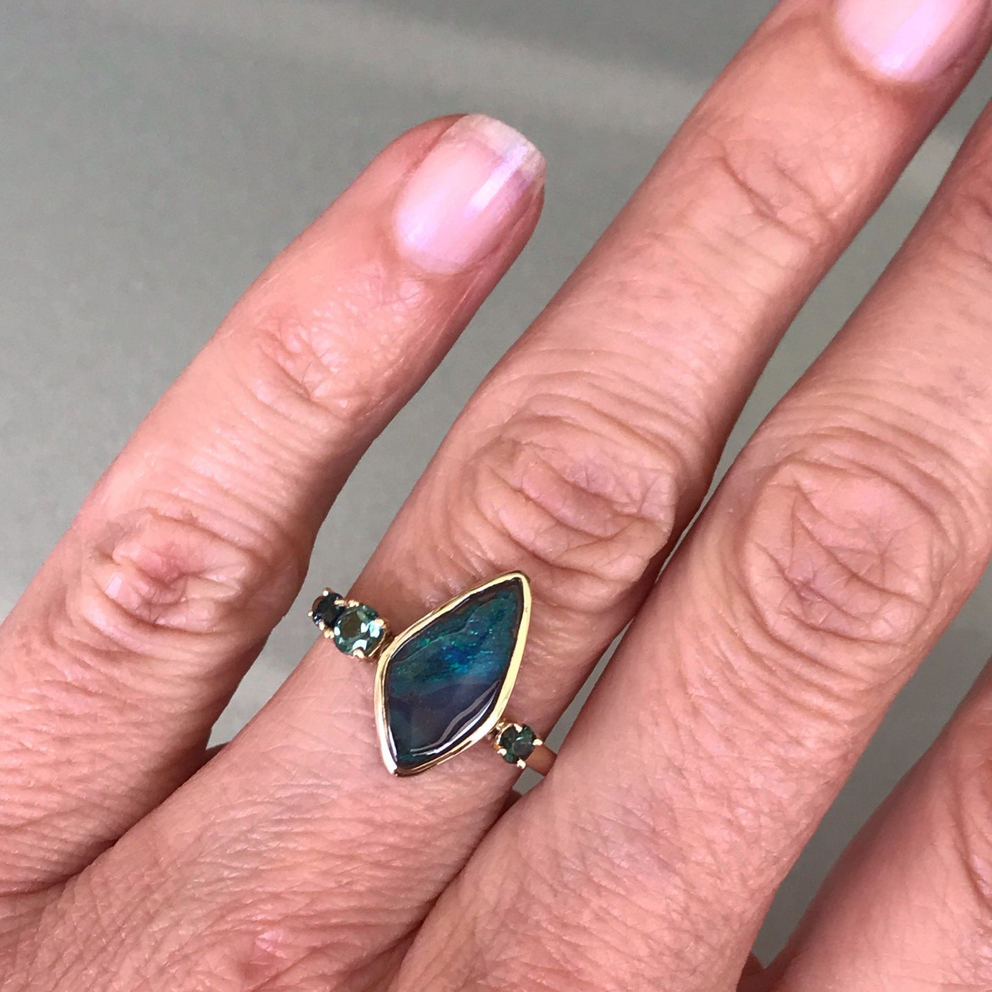 Adrift Tourmaline and Opal Gold Ring by NIXIN Jewelry