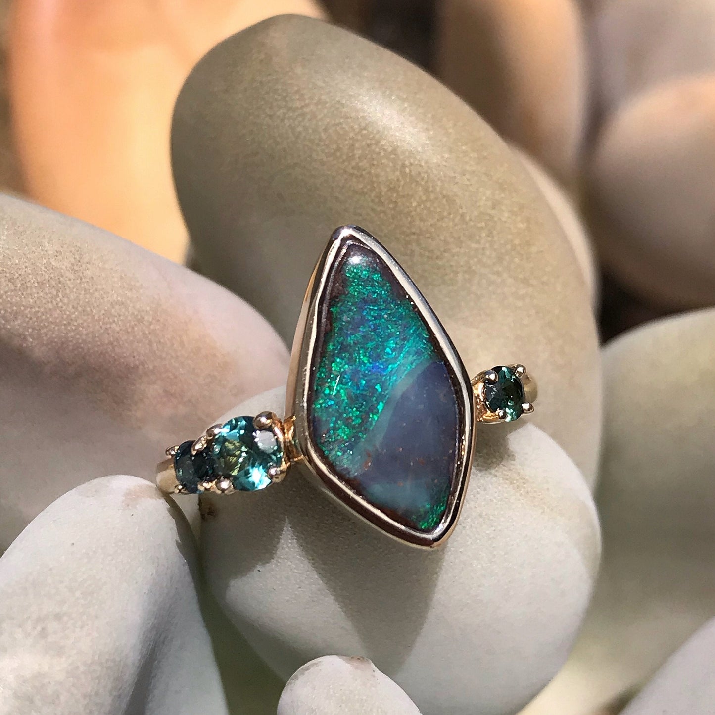 Adrift Tourmaline and Opal Gold Ring by NIXIN Jewelry