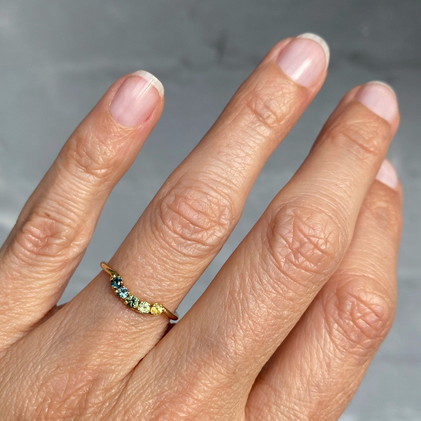 Agave Arc Ombré Sapphire Curve Ring line + hue collaboration with NIXIN Jewelry