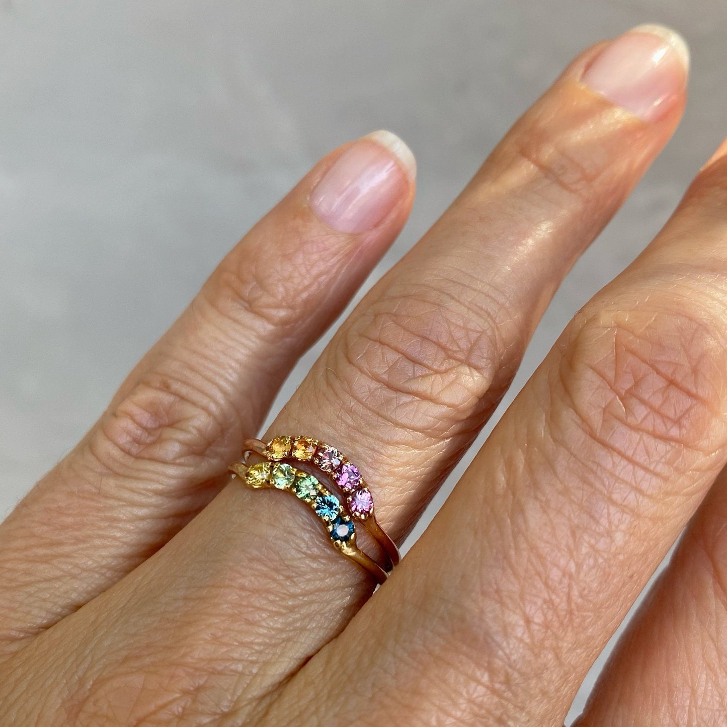 Agave Arc Ombré Sapphire Curve Ring line + hue collaboration with NIXIN Jewelry