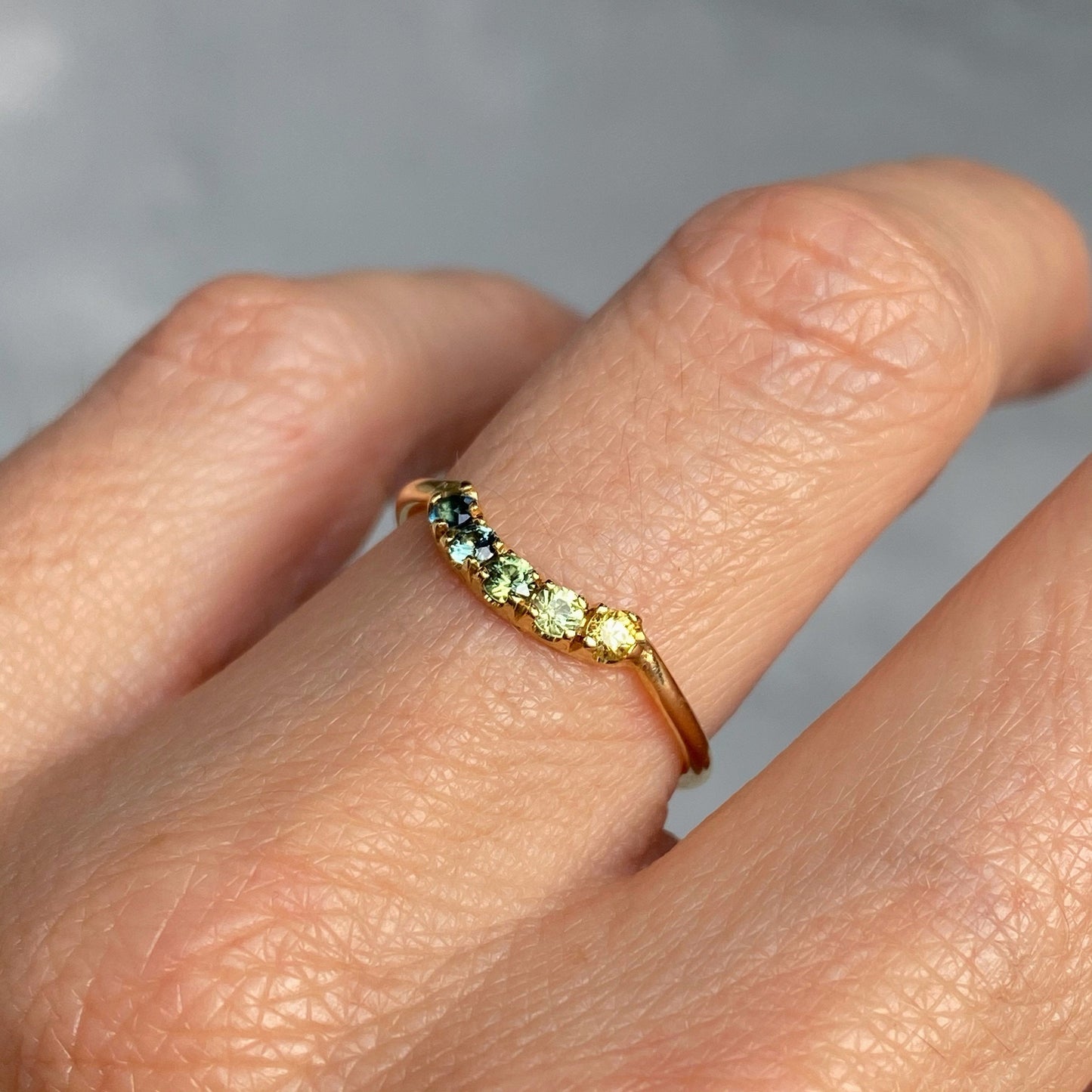 Agave Arc Ombré Sapphire Curve Ring line + hue collaboration with NIXIN Jewelry