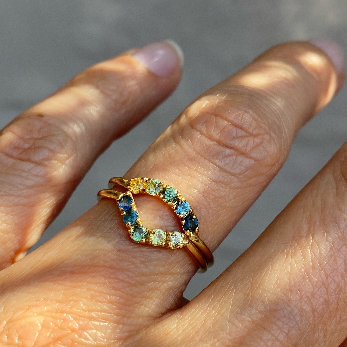 Agave Chev Ombré Sapphire Chevron Ring line + hue collaboration with NIXIN Jewelry