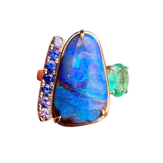 Alchemy Opal Sapphire and Emerald Gold Ring by NIXIN Jewelry
